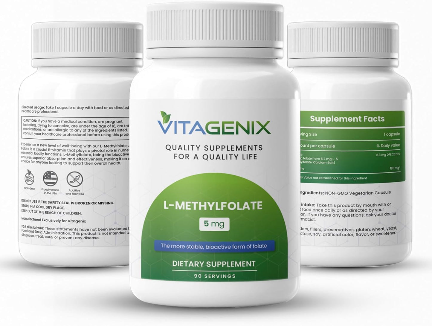 Professional Strength VITAGENIX L-Methylfolate 5mg - Bioactive Mood & Immune Support - Active 5-MTHF - 90 Capsules