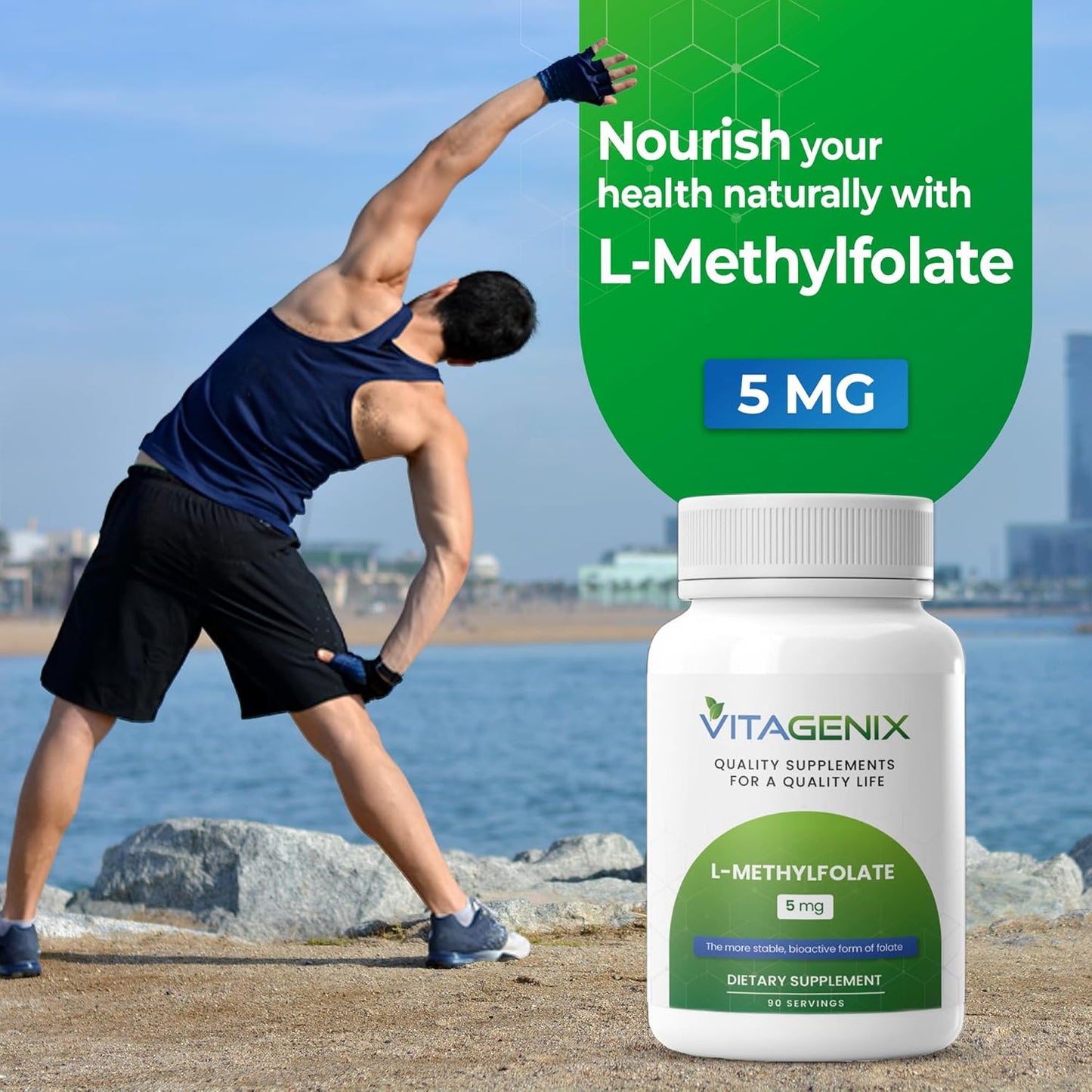 Professional Strength VITAGENIX L-Methylfolate 5mg - Bioactive Mood & Immune Support - Active 5-MTHF - 90 Capsules