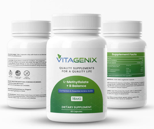 Professional Strength VITAGENIX L-Methylfolate + B Complex for Mood, Methylation & Cognition - Bioactive 5-MTHF Form with B6, B2, & B12 - 15mg - 60 Capsules