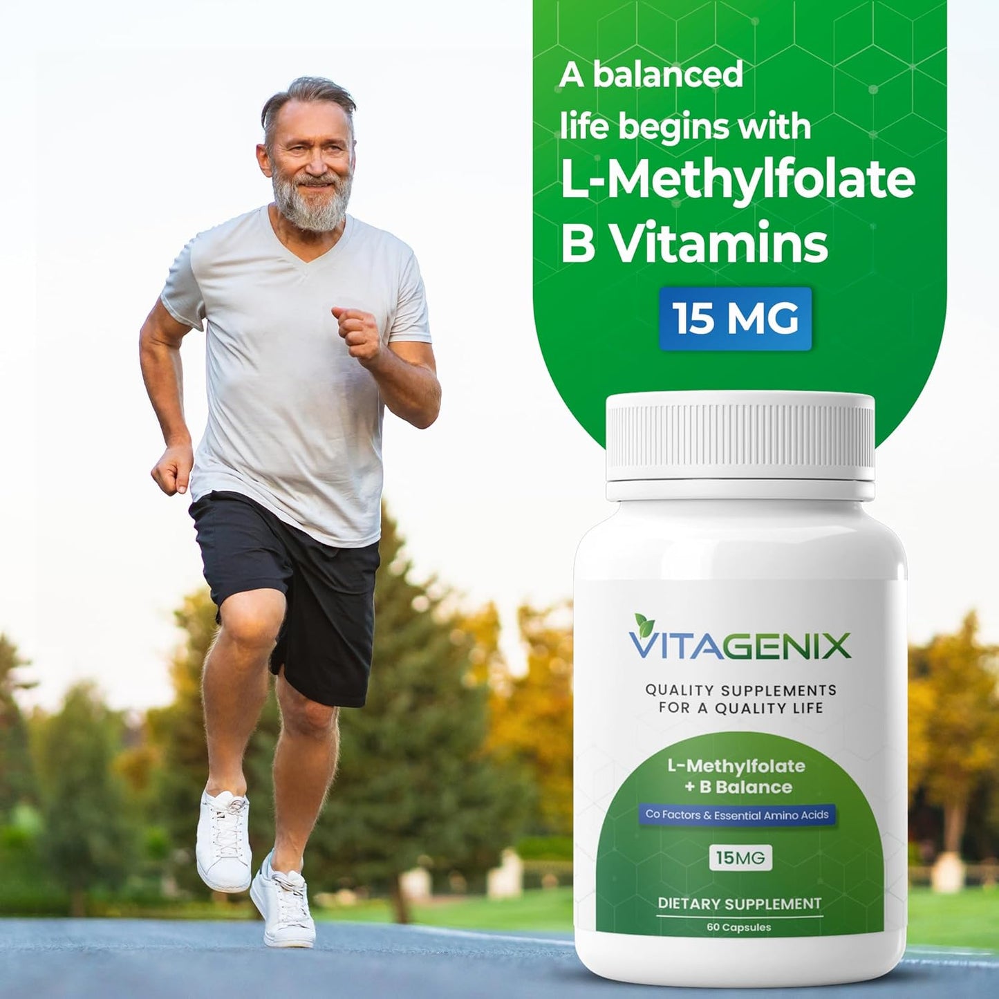Professional Strength VITAGENIX L-Methylfolate + B Complex for Mood, Methylation & Cognition - Bioactive 5-MTHF Form with B6, B2, & B12 - 15mg - 60 Capsules