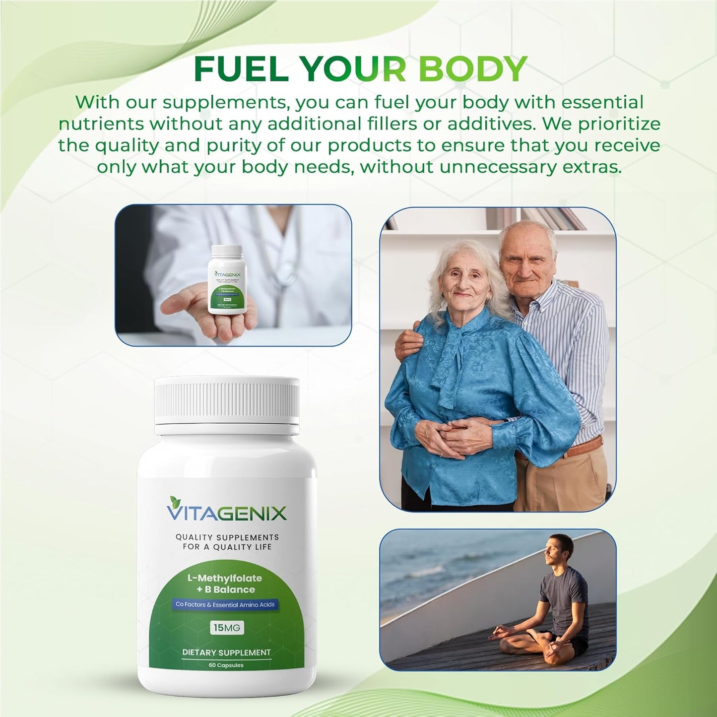 Professional Strength VITAGENIX L-Methylfolate + B Complex for Mood, Methylation & Cognition - Bioactive 5-MTHF Form with B6, B2, & B12 - 15mg - 60 Capsules