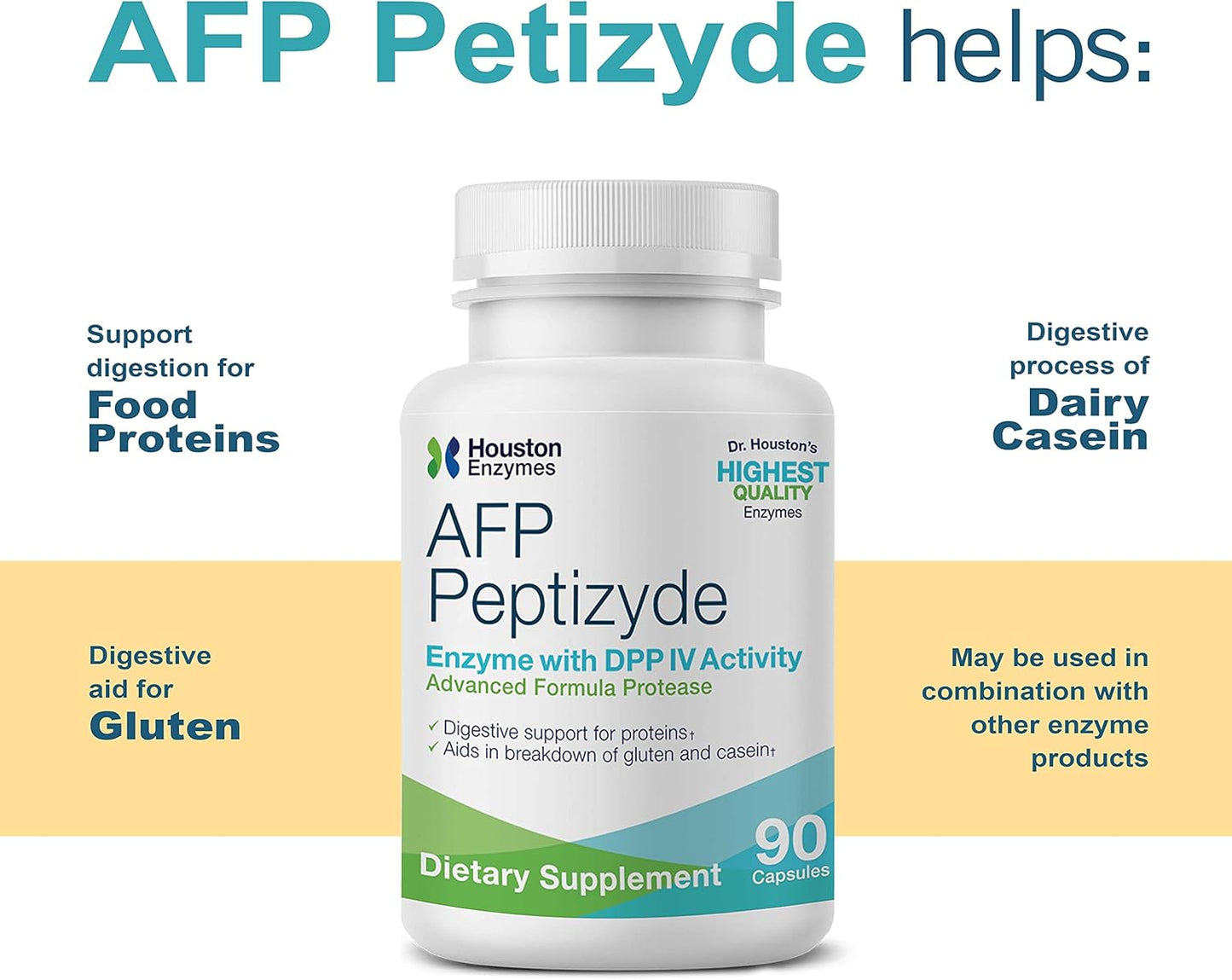 Professionally Formulated Enzyme Combination for Protein Digestion - Houston Enzymes AFP Peptizyde 90 Capsules - Supports Breakdown of Casein & Gluten
