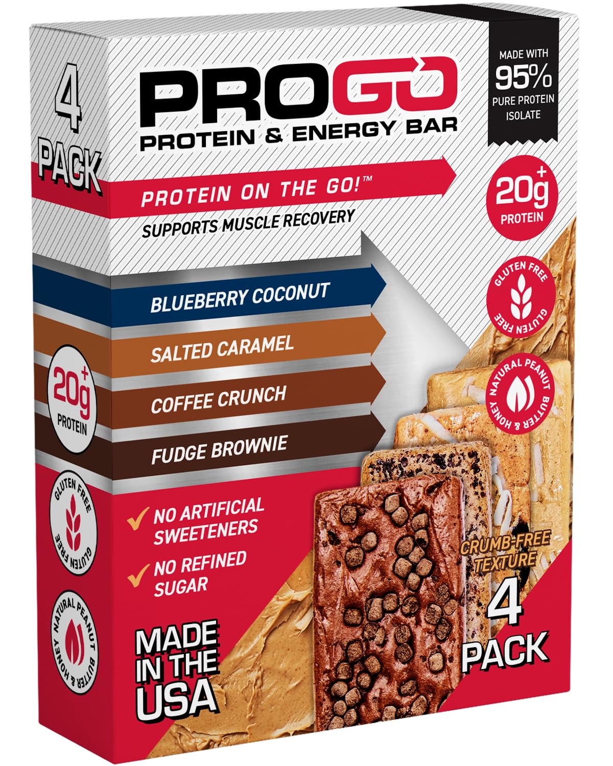 ProGo Protein Bars Starter Pack - 22g Clean Protein, 95% Pure Isolate, Collagen, Low Calorie, Honey & Peanut Butter - 4 Count - BoostGo Australia