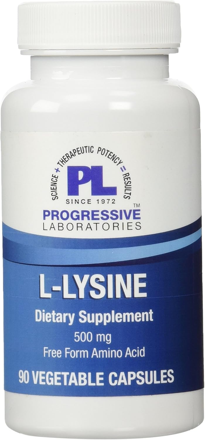 Progressive Laboratories L-Lysine Supplement - 90 Count Bottle for Immune Support and Cold Sore Relief