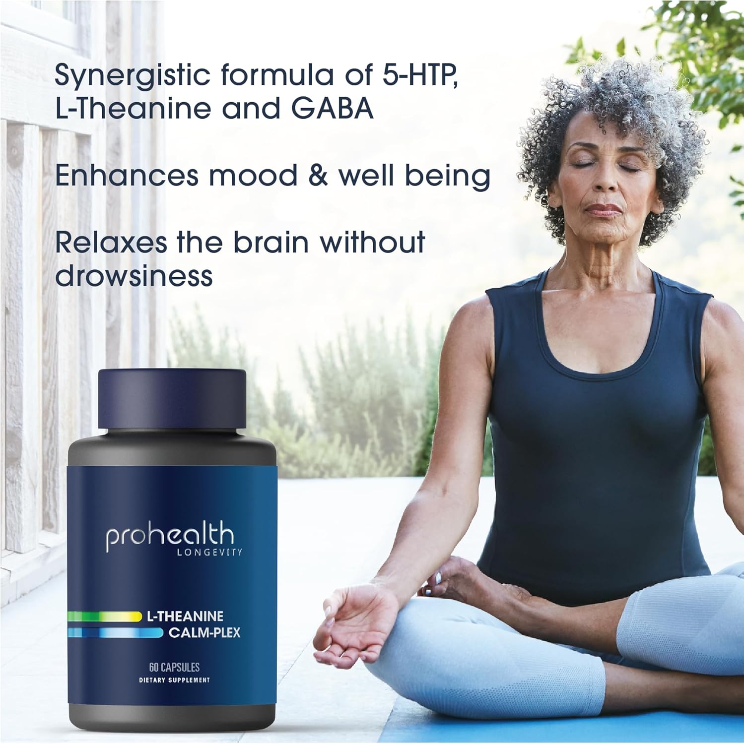 ProHealth L-Theanine Calm-Plex Capsules with GABA and 5-HTP for Relaxation and Stress Relief
