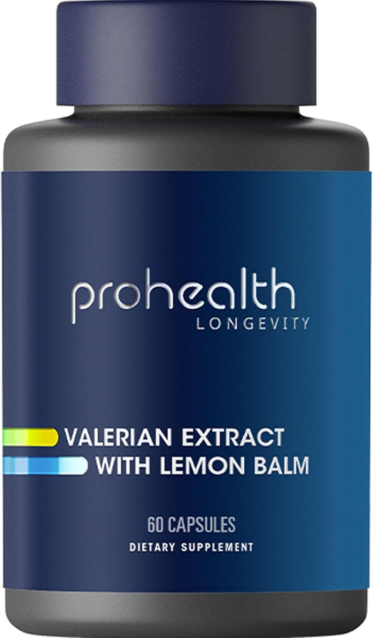 ProHealth Valerian & Lemon Balm Capsules - 160mg Valerian & 80mg Lemon Balm for Relaxation & Sleep Support - Vegan & Gluten-Free