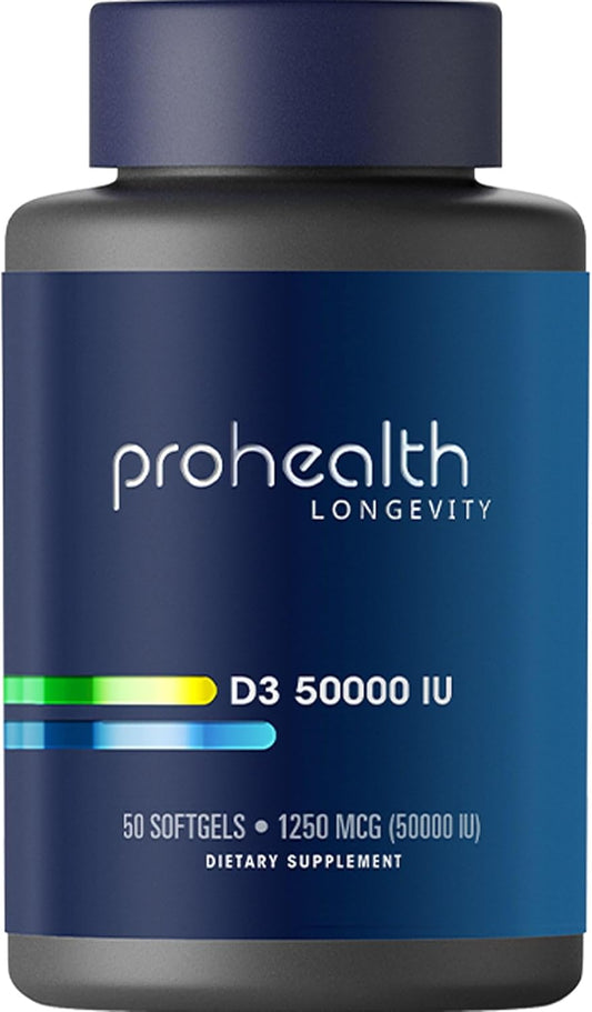 ProHealth Vitamin D3 50,000 IU Softgels for Strong Bones and Immune Support - Gluten Free