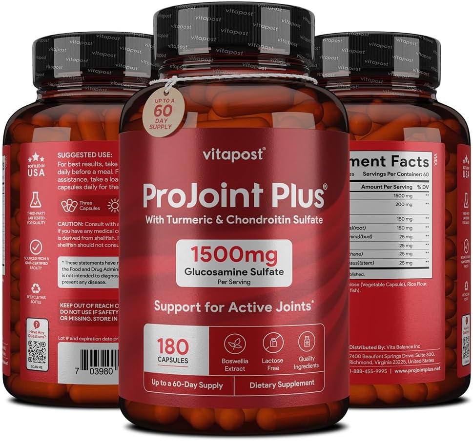ProJoint Plus Joint Support Supplement - 180 Capsules for Mobility, Joint & Cartilage Health - with Glucosamine, Chondroitin, MSM, Turmeric, Boswellia & Bromelain - for Men & Women