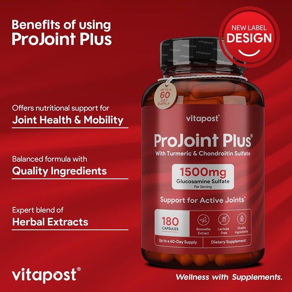 ProJoint Plus Joint Support Supplement - 180 Capsules for Mobility, Joint & Cartilage Health - with Glucosamine, Chondroitin, MSM, Turmeric, Boswellia & Bromelain - for Men & Women