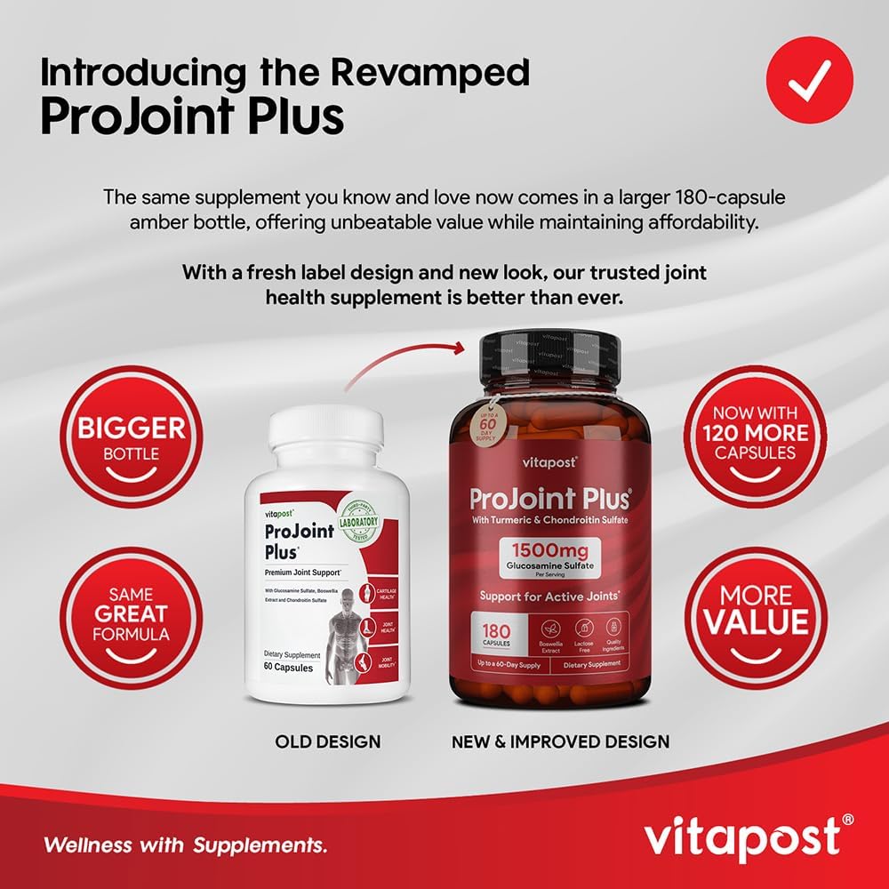 ProJoint Plus Joint Support Supplement - 180 Capsules for Mobility, Joint & Cartilage Health - with Glucosamine, Chondroitin, MSM, Turmeric, Boswellia & Bromelain - for Men & Women