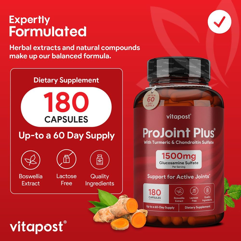 ProJoint Plus Joint Support Supplement - 180 Capsules for Mobility, Joint & Cartilage Health - with Glucosamine, Chondroitin, MSM, Turmeric, Boswellia & Bromelain - for Men & Women