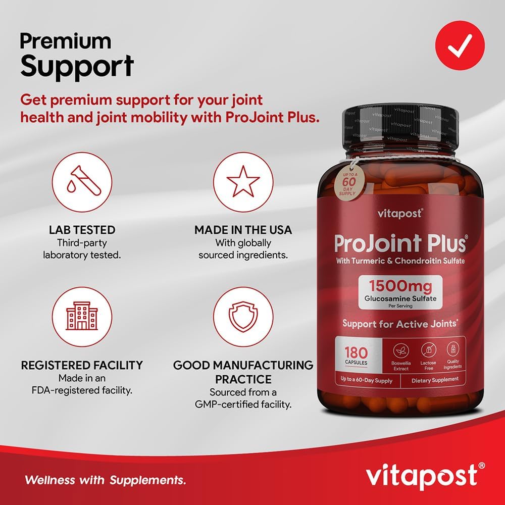 ProJoint Plus Joint Support Supplement - 180 Capsules for Mobility, Joint & Cartilage Health - with Glucosamine, Chondroitin, MSM, Turmeric, Boswellia & Bromelain - for Men & Women
