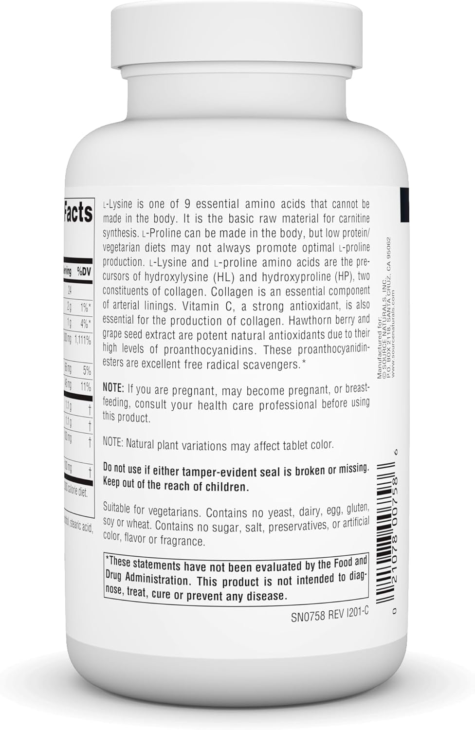 Proline & Lysine Supplement by Source Naturals - 550 mg, 120 Tablets