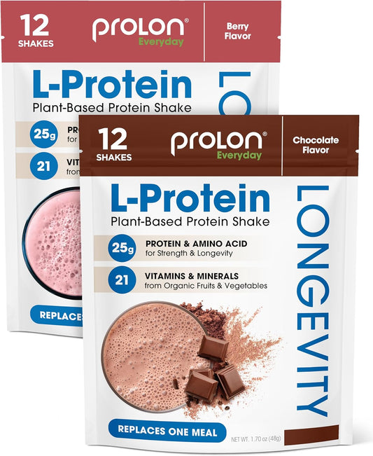 ProLon Plant Based Protein Powder: Boost Performance, Muscle Repair, & Healthy Aging | 25g Protein, Vitamins, Amino Acids | Chocolate & Berry | 24 Packets
