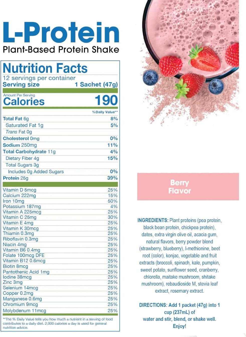 ProLon Plant-Based Protein Powder for Muscle Synthesis, Healthy Aging, Performance Boost | 25g Protein, Vitamins, Amino Acids, Antioxidants | Gluten-Free | Berry Flavor, 24 Packets