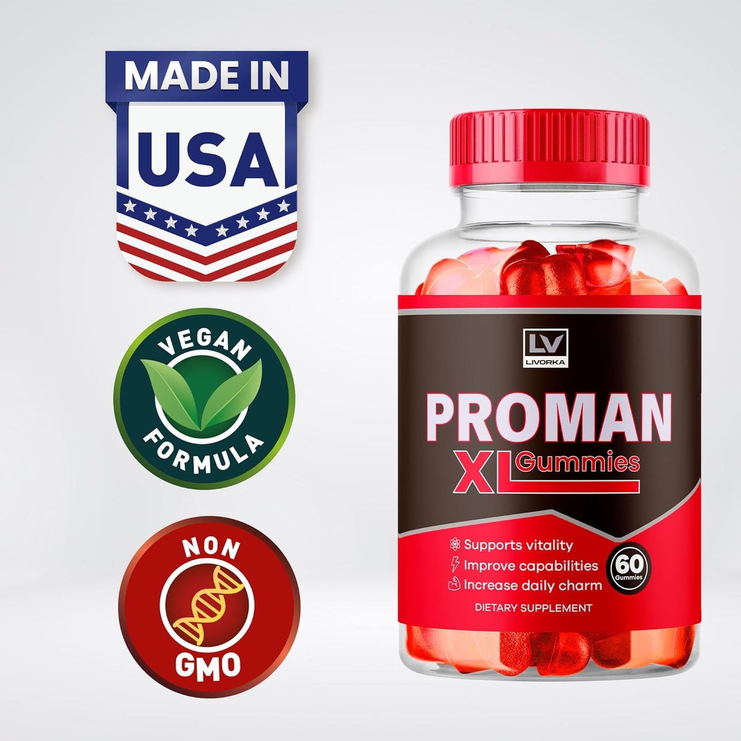 Proman XL Gummies: Advanced Formula for Men, 60 Gummies - 1 Month Supply - Supplement Support with Positive Reviews