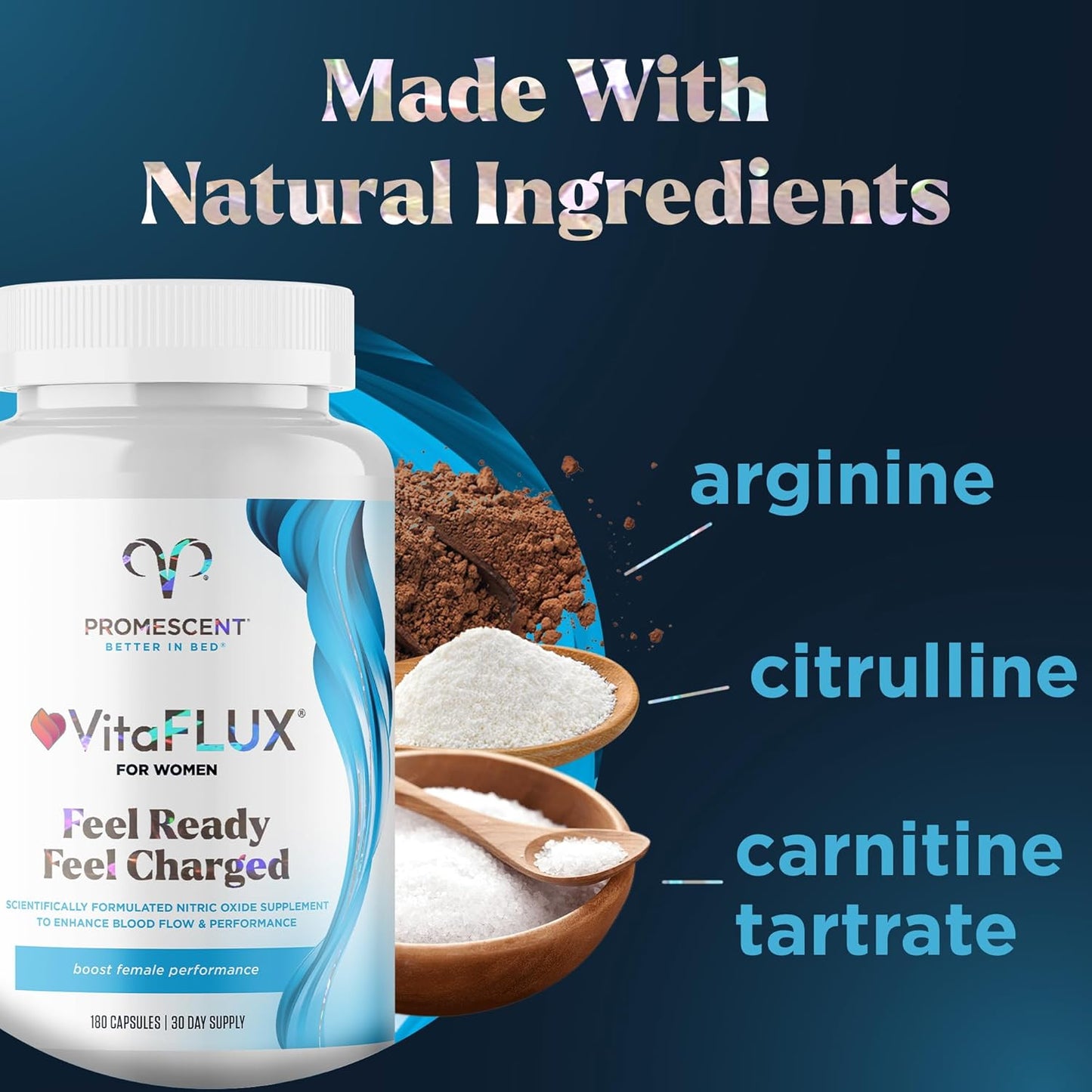 Promescent VitaFLUX Women's Nitric Oxide Booster Supplement with Essential Amino Acids for Energy & Performance (180 Capsules)