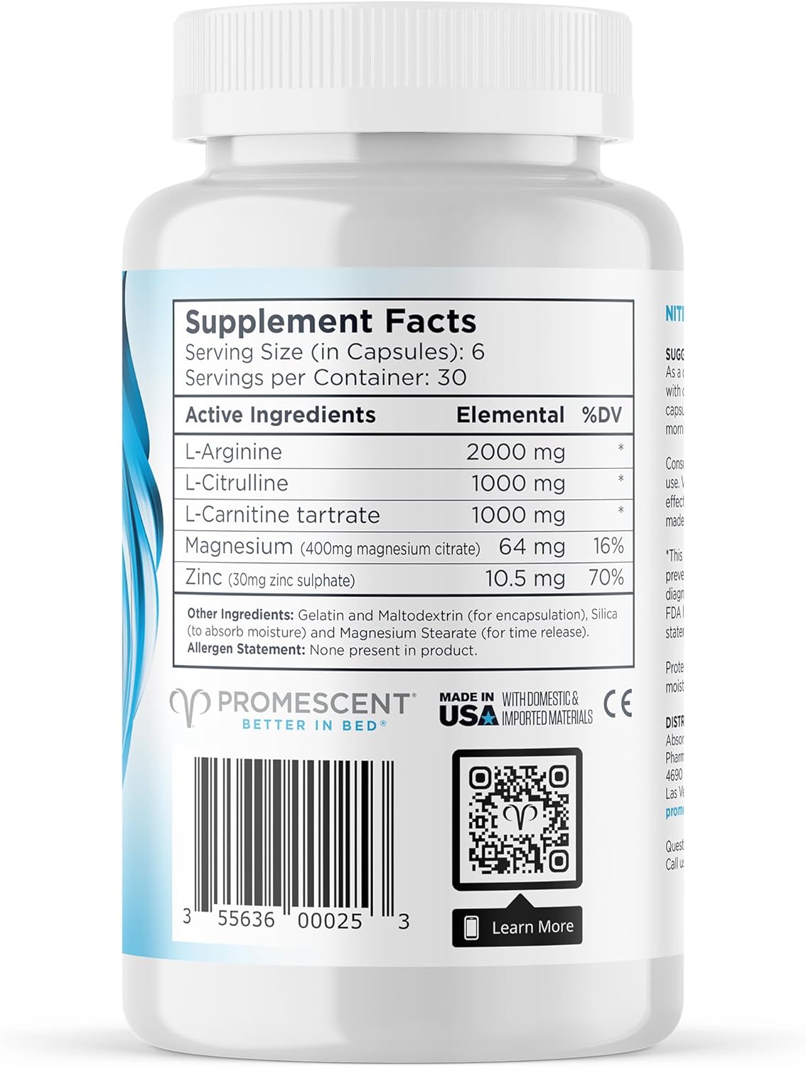 Promescent VitaFLUX Women's Nitric Oxide Booster Supplement with Essential Amino Acids for Energy & Performance (180 Capsules)