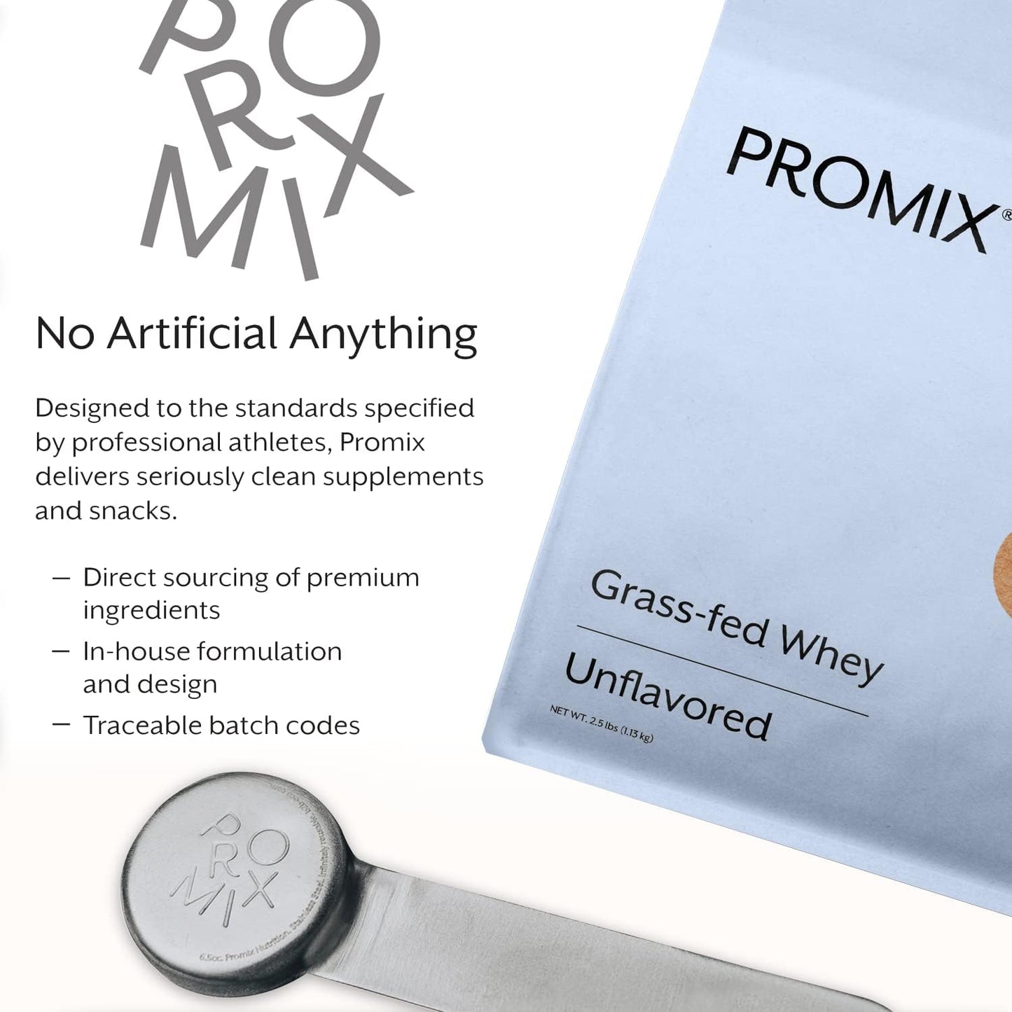 ProMix Nutrition Grass-Fed Unflavored Whey Protein Powder - 2.5lb Bulk Size for Post-Workout Shakes, Smoothies, Baking - Gluten-Free & Keto-Friendly