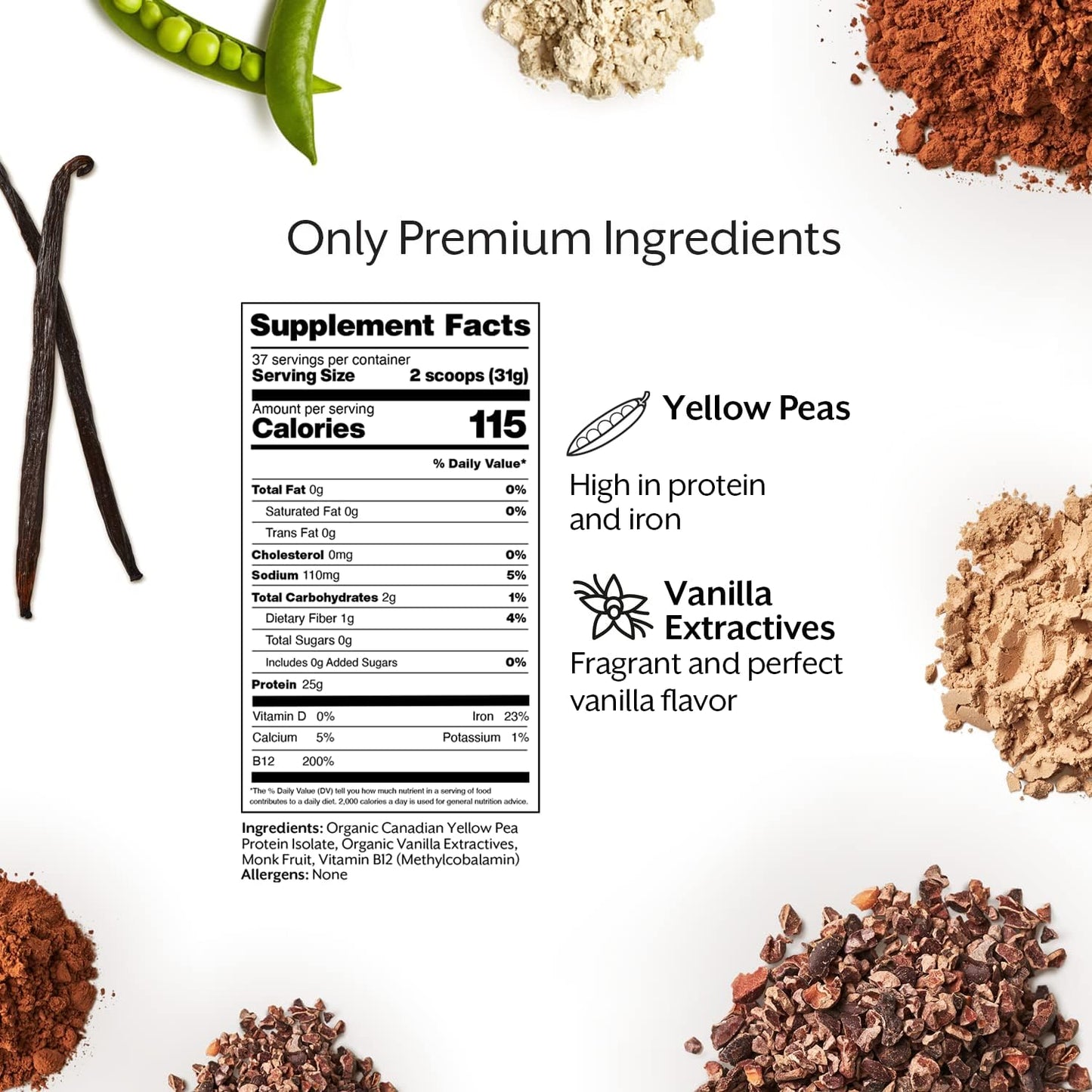 ProMix Plant-Based Vegan Protein Powder - Vanilla Flavor - 2.5lb Bulk Size - Pea Protein with Vitamin B-12 - Gluten-Free Formula for Fitness Shakes & Smoothies