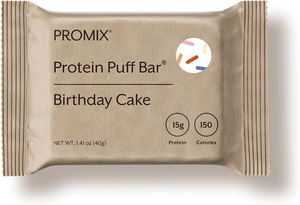 Promix Protein Puff Bars 12-Pack - Birthday Cake & Marshmallow Crispy Treat - Healthy On-The-Go Snack - High Protein, Low Calorie, Non-GMO & Gluten-Free