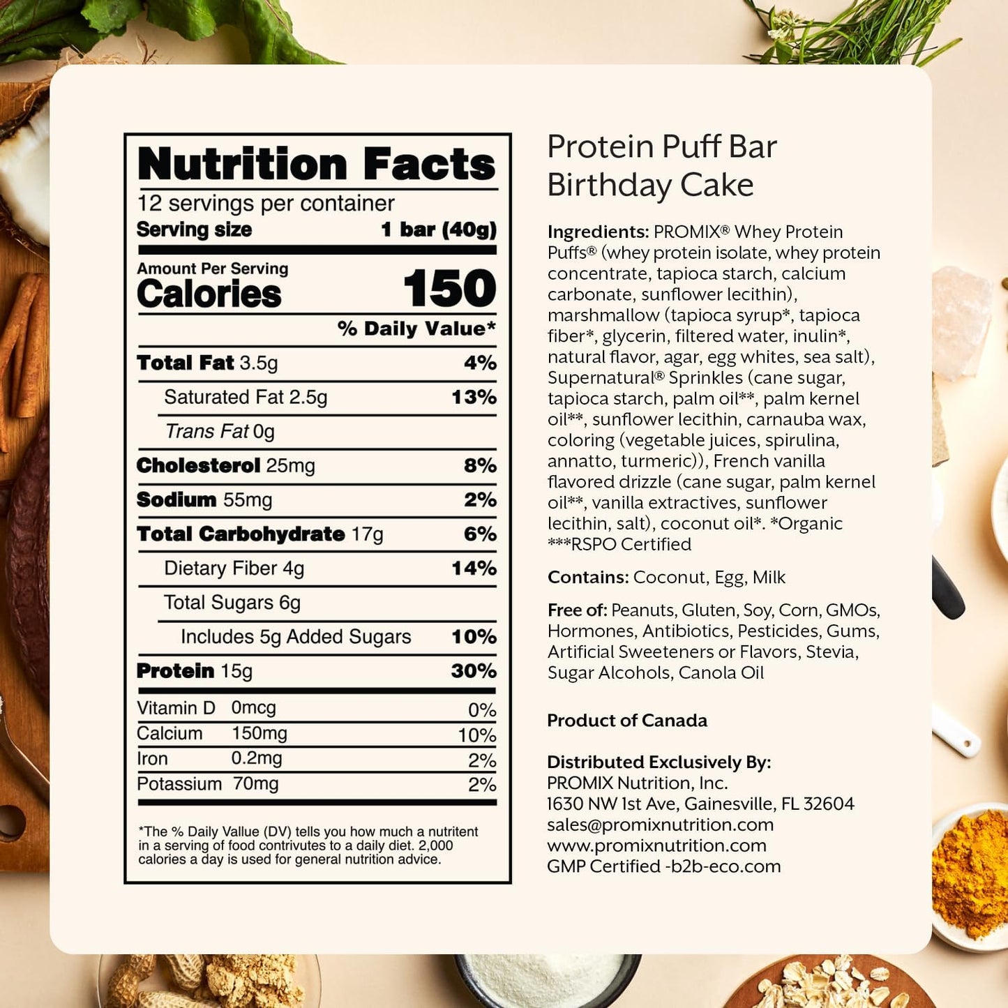 Promix Protein Puff Bars 12-Pack - Birthday Cake & Marshmallow Crispy Treat - Healthy On-The-Go Snack - High Protein, Low Calorie, Non-GMO & Gluten-Free