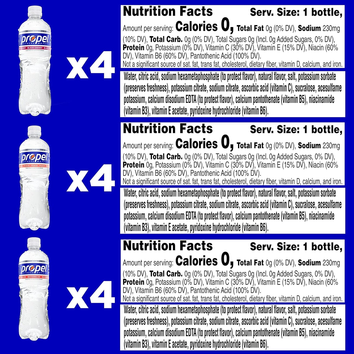 Propel Zero Calorie Sports Water Variety Pack 2.0 - 3 Flavors, Electrolytes, Vitamins C&E - 16.9 Fl Oz (12 Count)