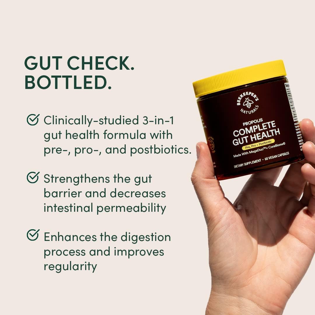 Propolis Powered Complete Gut Health Capsules for Digestive Health & Bloating Relief - 60ct Vegan Prebiotic, Postbiotic, Probiotic Supplement - BoostGo Australia