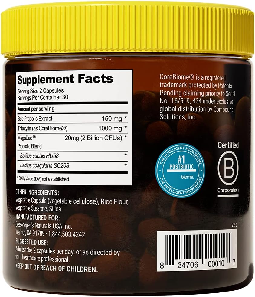 Propolis Powered Complete Gut Health Capsules for Digestive Health & Bloating Relief - 60ct Vegan Prebiotic, Postbiotic, Probiotic Supplement - BoostGo Australia