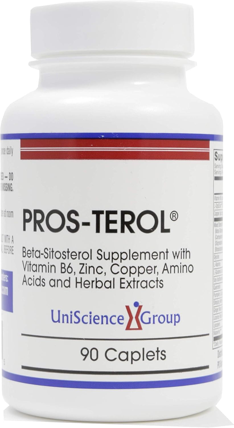 Pros-TEROL Prostate Relief Supplement with 900mg Plant Sterols, Pumpkin Seed, Nettle Root, Ginger & Licorice - 90 Caplets