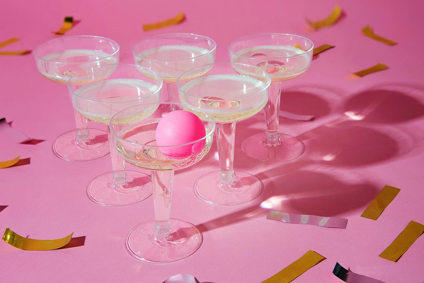 Prosecco Pong Drinking Game Set with Balls - Perfect for Bachelorette, Girls Night, Birthday, Bridal Shower, NYE, Christmas - Includes 12 Glasses
