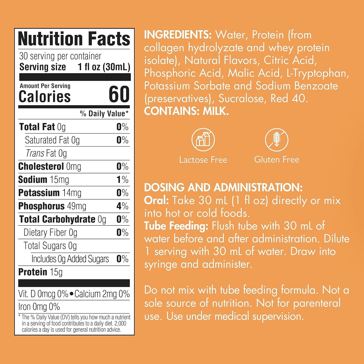 Prosource NoCarb Berry Punch Liquid Collagen Peptides with 15g Protein per Ounce - Type I, III - Medtrition Bottle