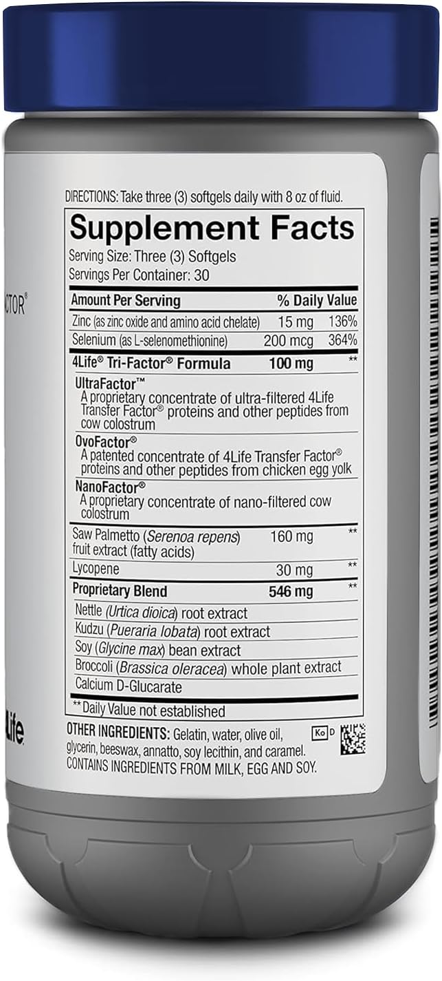 Prostate and Urinary Tract Health Support Supplement for Men - 4Life Transfer Factor MalePro - 90 Softgels with Saw Palmetto, Lycopene, Selenium, and Kudzu