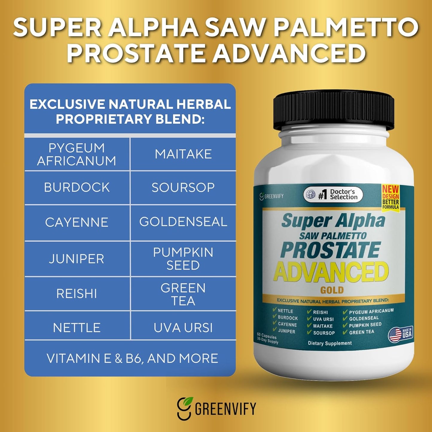 Prostate Health Supplement for Men - Supports Urinary Tract Health, Reduces Urgency, and Improves Bladder Emptying - Saw Palmetto Prostate Advanced (60 Capsules)