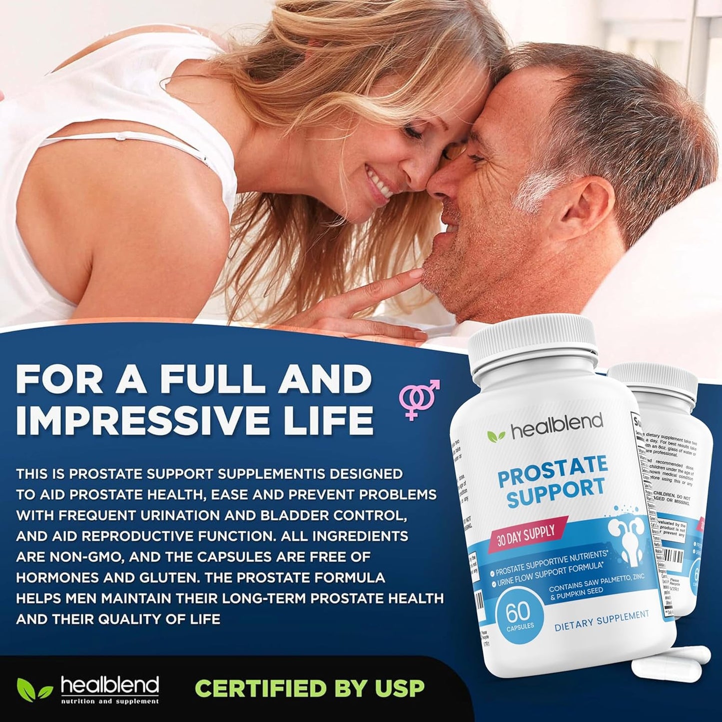 Prostate Support Supplement for Men - Saw Palmetto, Pygeum Africanum, Zinc, Pumpkin Seeds - Promotes Healthy Prostate Function - 60 Capsules