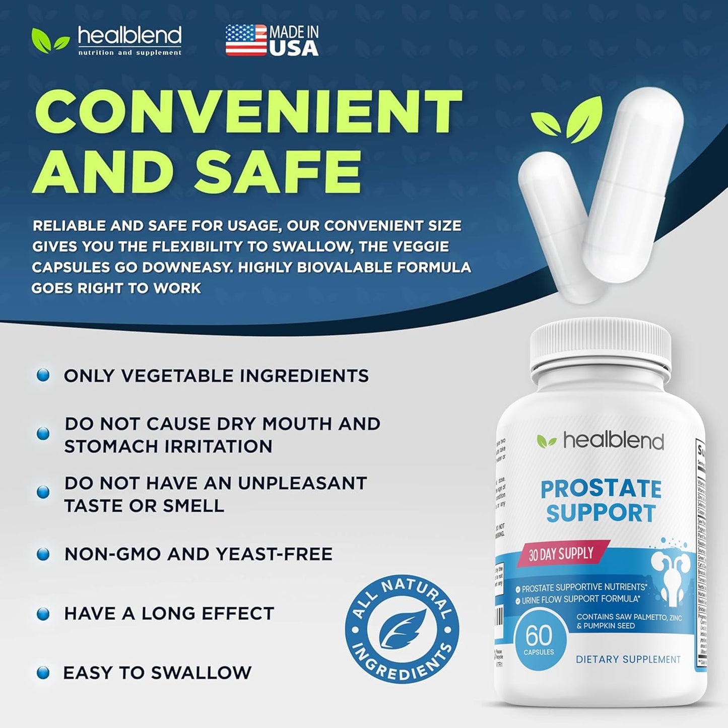 Prostate Support Supplement for Men - Saw Palmetto, Pygeum Africanum, Zinc, Pumpkin Seeds - Promotes Healthy Prostate Function - 60 Capsules