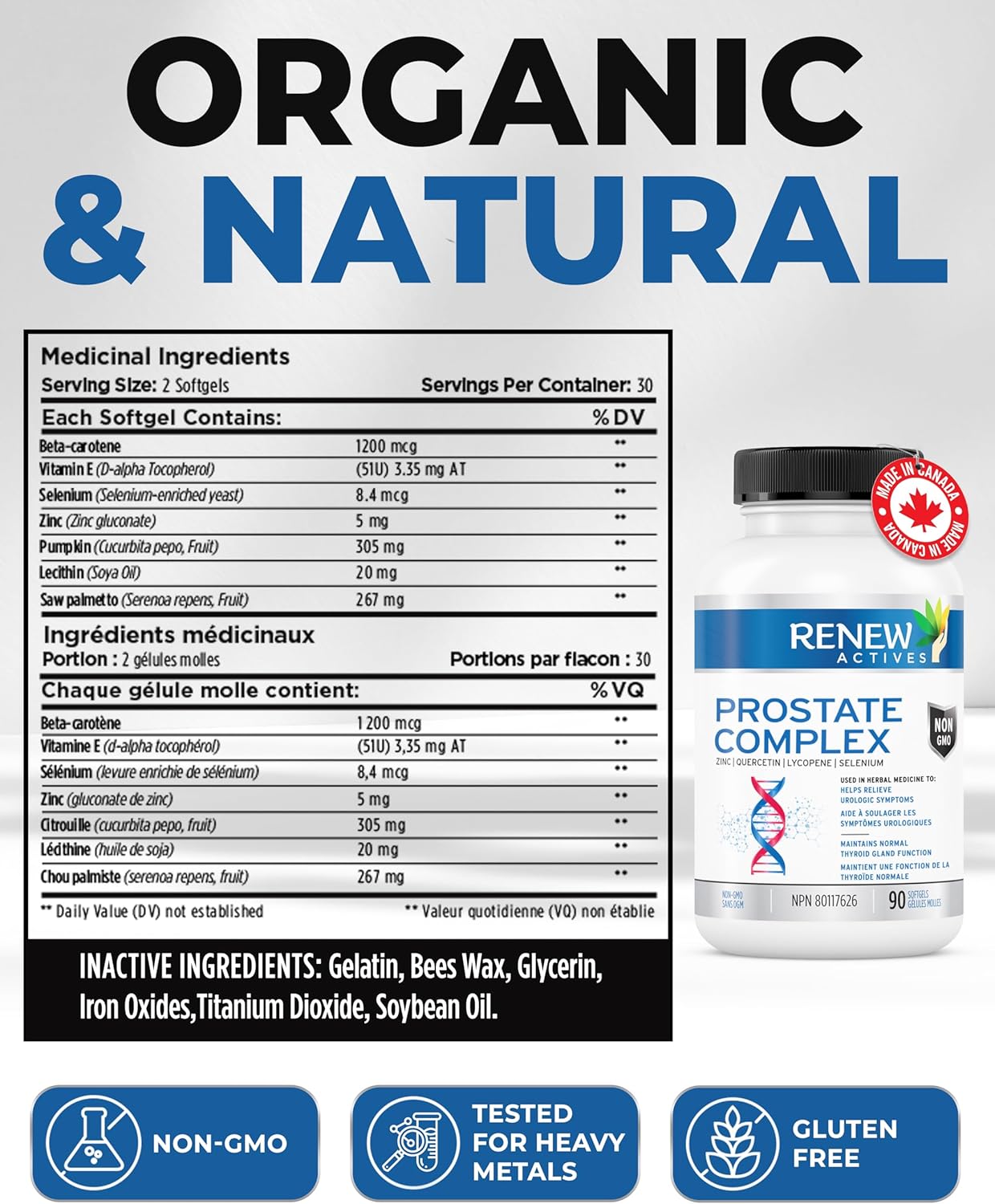 Prostate, Thyroid, and Eye Health Formula for Men - Antioxidant Blend Supplements - 90 Softgels - Made in Canada