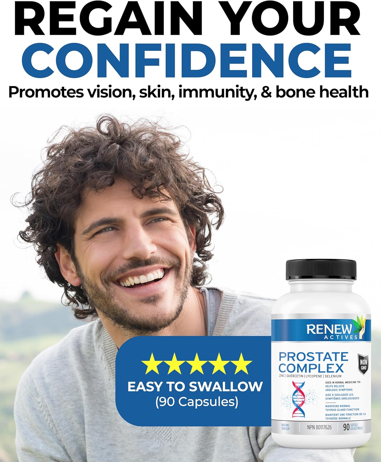 Prostate, Thyroid, and Eye Health Formula for Men - Antioxidant Blend Supplements - 90 Softgels - Made in Canada