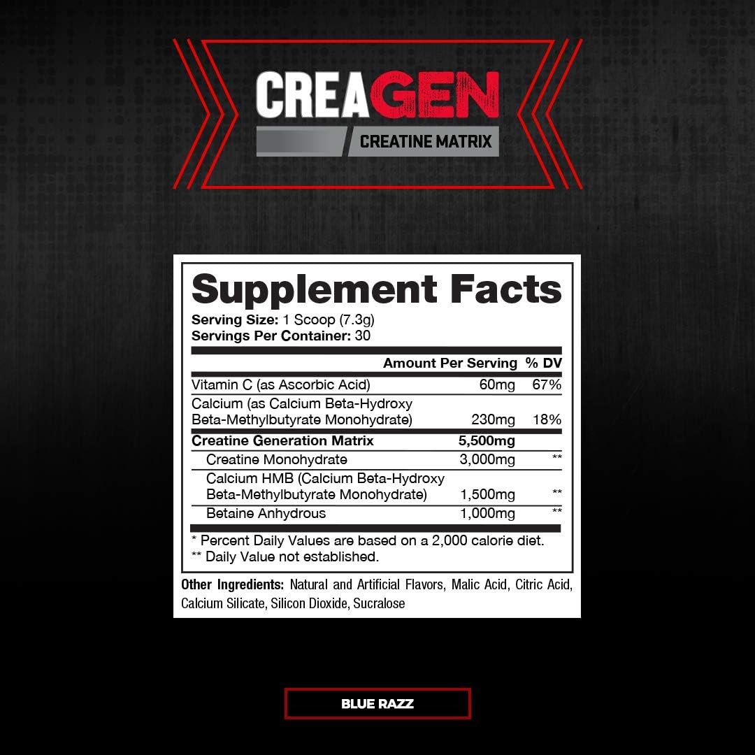 ProSupps CreaGEN Creatine Monohydrate Powder with HMB - Muscle Growth & Recovery, Energy, Strength, Power - Blue Razz Popsicle, 30 Servings