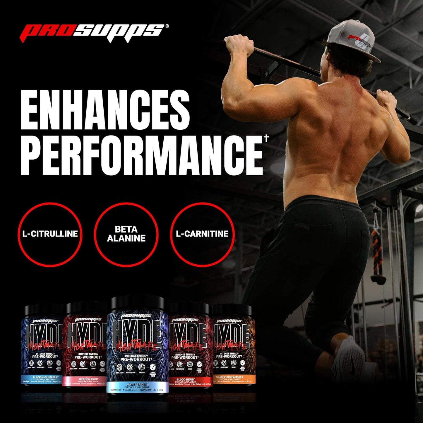 PROSUPPS Hyde Nightmare Pre-Workout Powder Energy Drink - Citrulline, Beta Alanine, Nootropics - 30 Servings, Black N' Blueberry Flavor