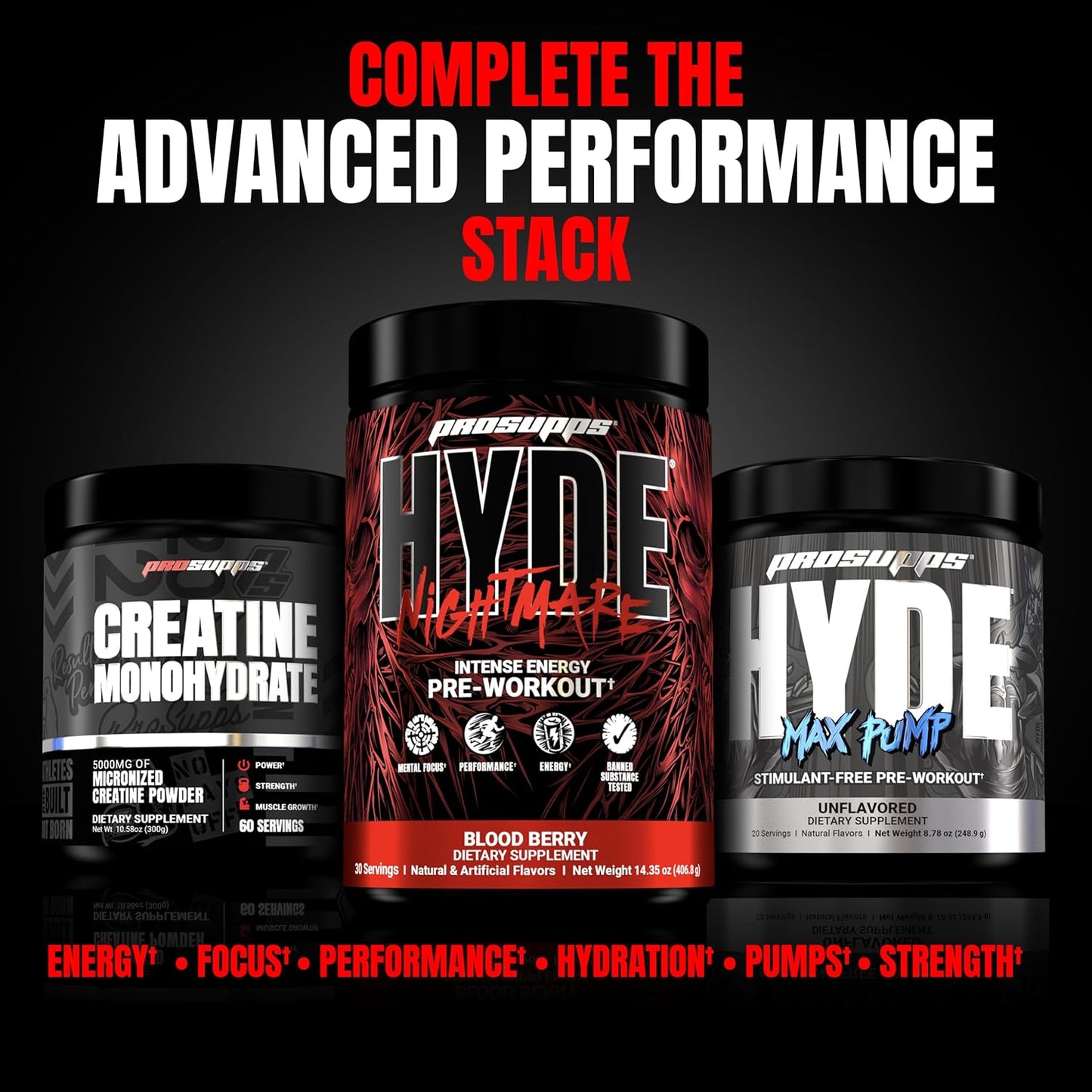 PROSUPPS Hyde Nightmare Pre-Workout Powder Energy Drink - Citrulline, Beta Alanine, Nootropics - 30 Servings, Black N' Blueberry Flavor