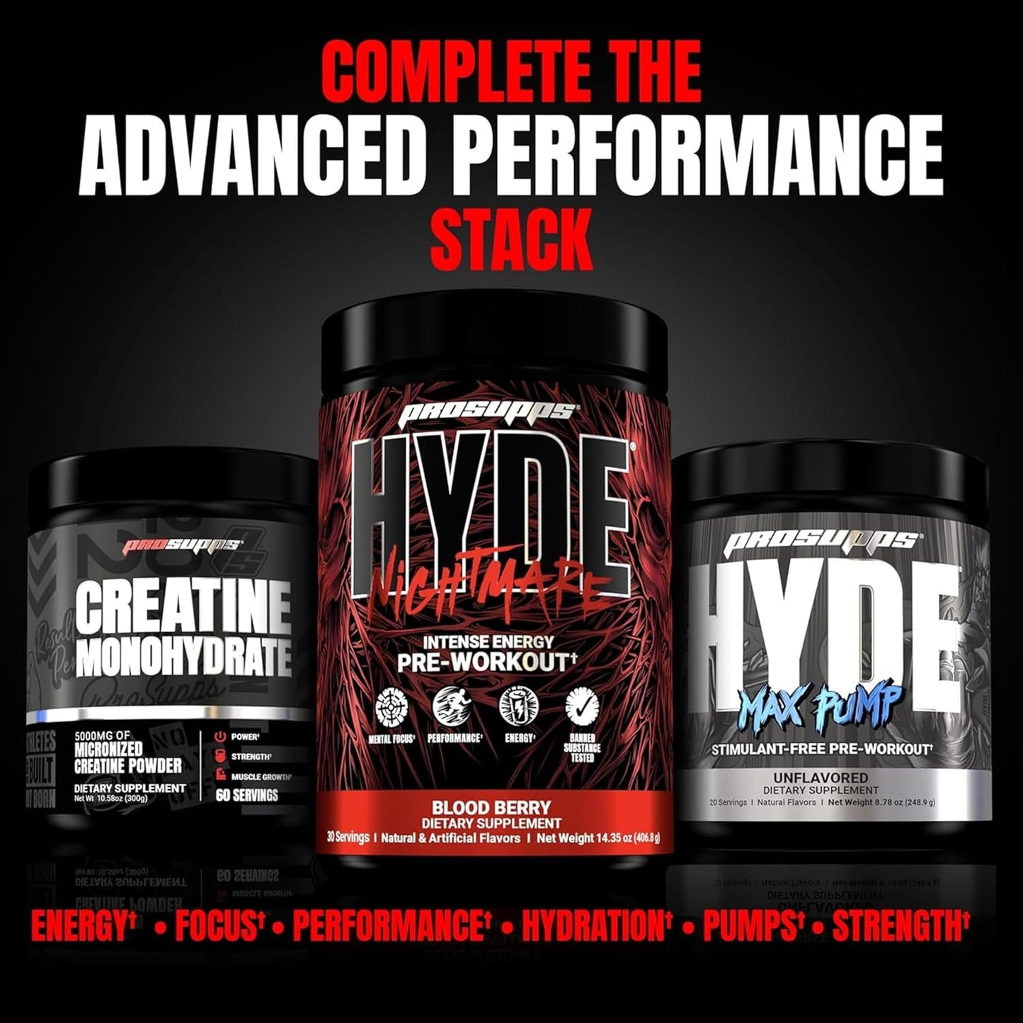 PROSUPPS Hyde Nightmare Pre-Workout Powder Energy Drink - Citrulline, Beta Alanine, & Nootropics for Intense Energy & Mental Focus (Blood Berry, 30 Servings)