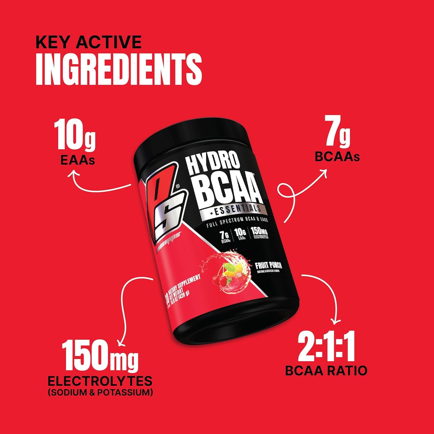 ProSupps HydroBCAA BCAA and EAA Blend - 7g BCAAs, 3g EAAs, Zero Sugar, Zero Carbs - 30 Servings, Fruit Punch Flavor