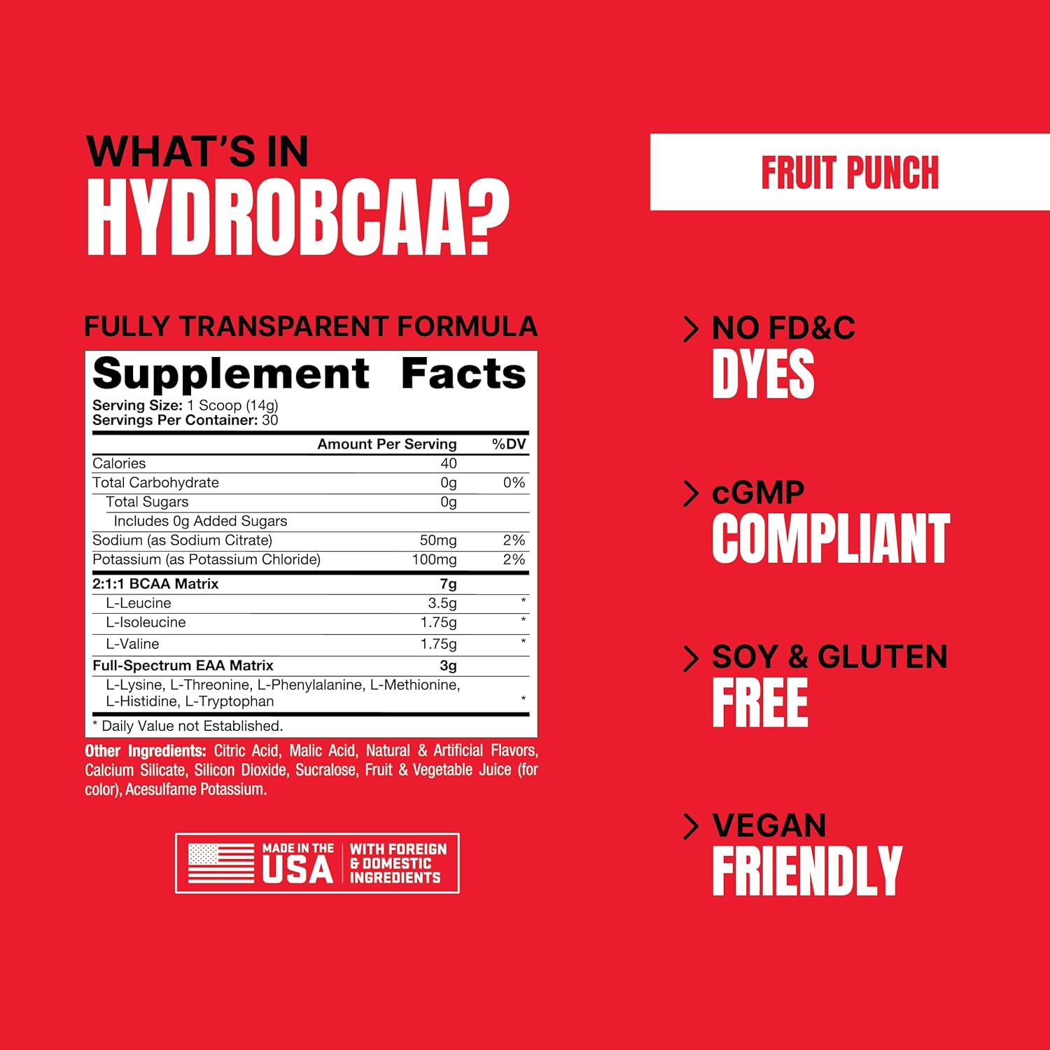ProSupps HydroBCAA BCAA and EAA Blend - 7g BCAAs, 3g EAAs, Zero Sugar, Zero Carbs - 30 Servings, Fruit Punch Flavor