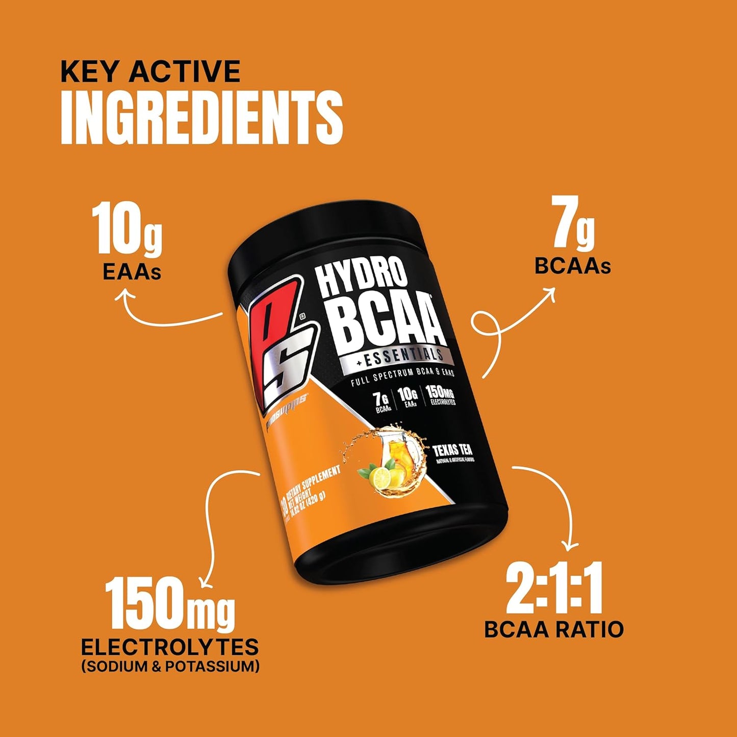 ProSupps HydroBCAA Full Spectrum Matrix - 7g BCAAs, 3g EAAs, Sugar & Carb-Free, Texas Tea Flavor - 30 Servings