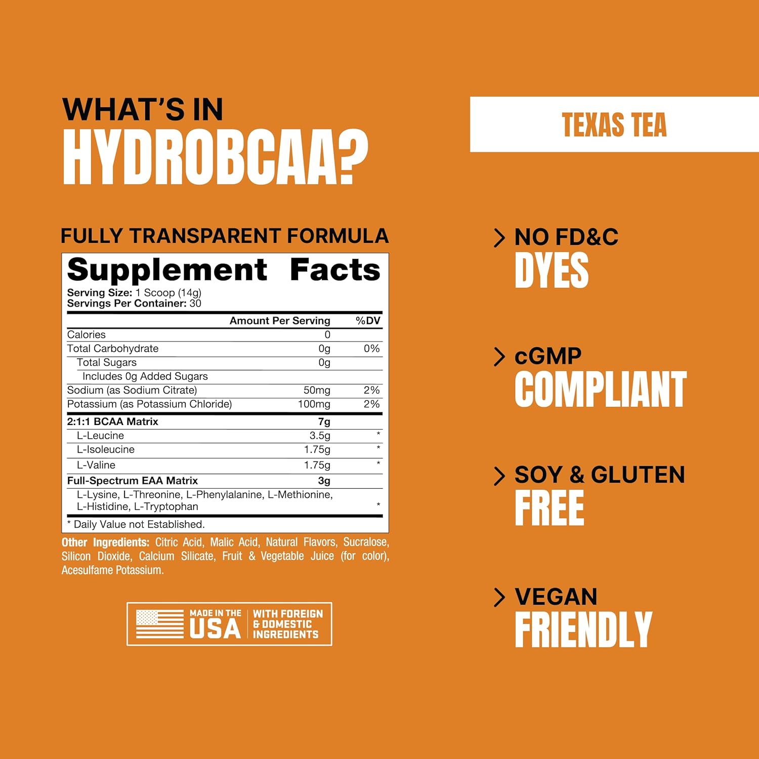 ProSupps HydroBCAA Full Spectrum Matrix - 7g BCAAs, 3g EAAs, Sugar & Carb-Free, Texas Tea Flavor - 30 Servings