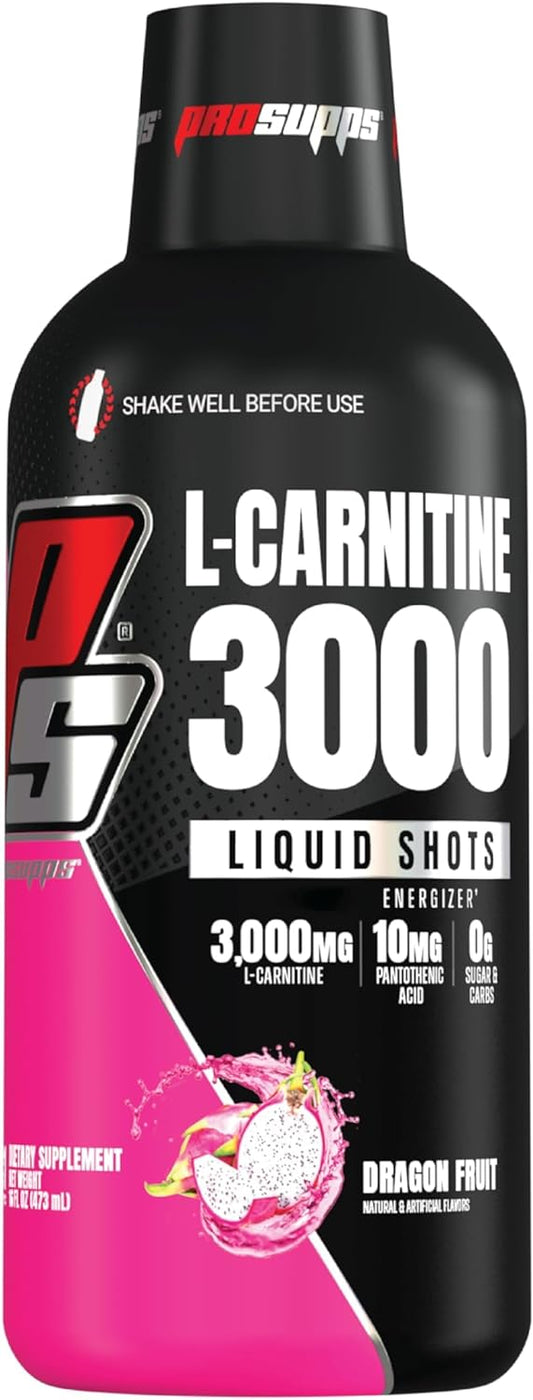 PROSUPPS L-Carnitine Liquid Shots - Stimulant-Free Workout Drink for Men & Women - Muscle Recovery & Performance - Clean Energy with No Sugar or Carbs (31 Servings, 3000 Dragon Fruit)