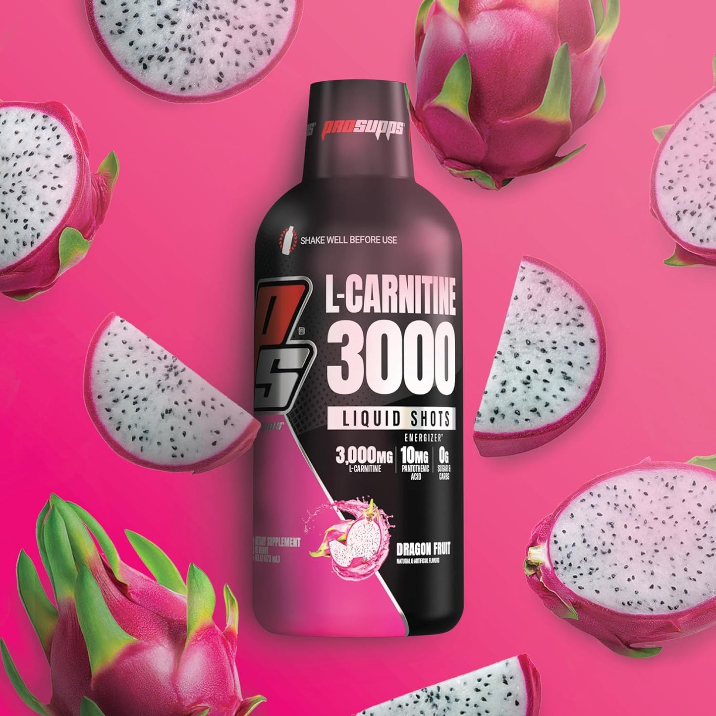 PROSUPPS L-Carnitine Liquid Shots - Stimulant-Free Workout Drink for Men & Women - Muscle Recovery & Performance - Clean Energy with No Sugar or Carbs (31 Servings, 3000 Dragon Fruit)