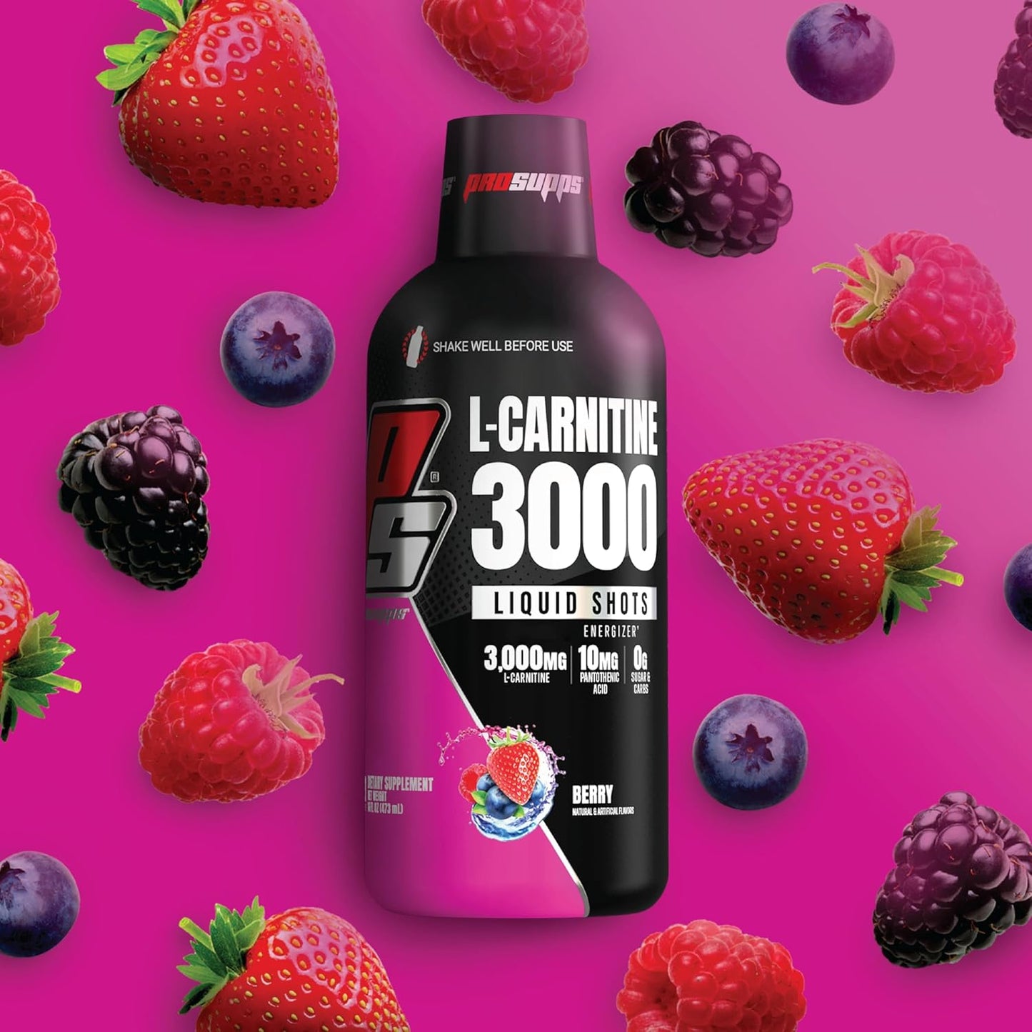 PROSUPPS L-Carnitine Liquid Shots - Stimulant-Free Workout Drink for Muscle Recovery & Performance - Clean Energy, No Sugar, No Carbs - 31 Servings, 3000 Berry Flavor