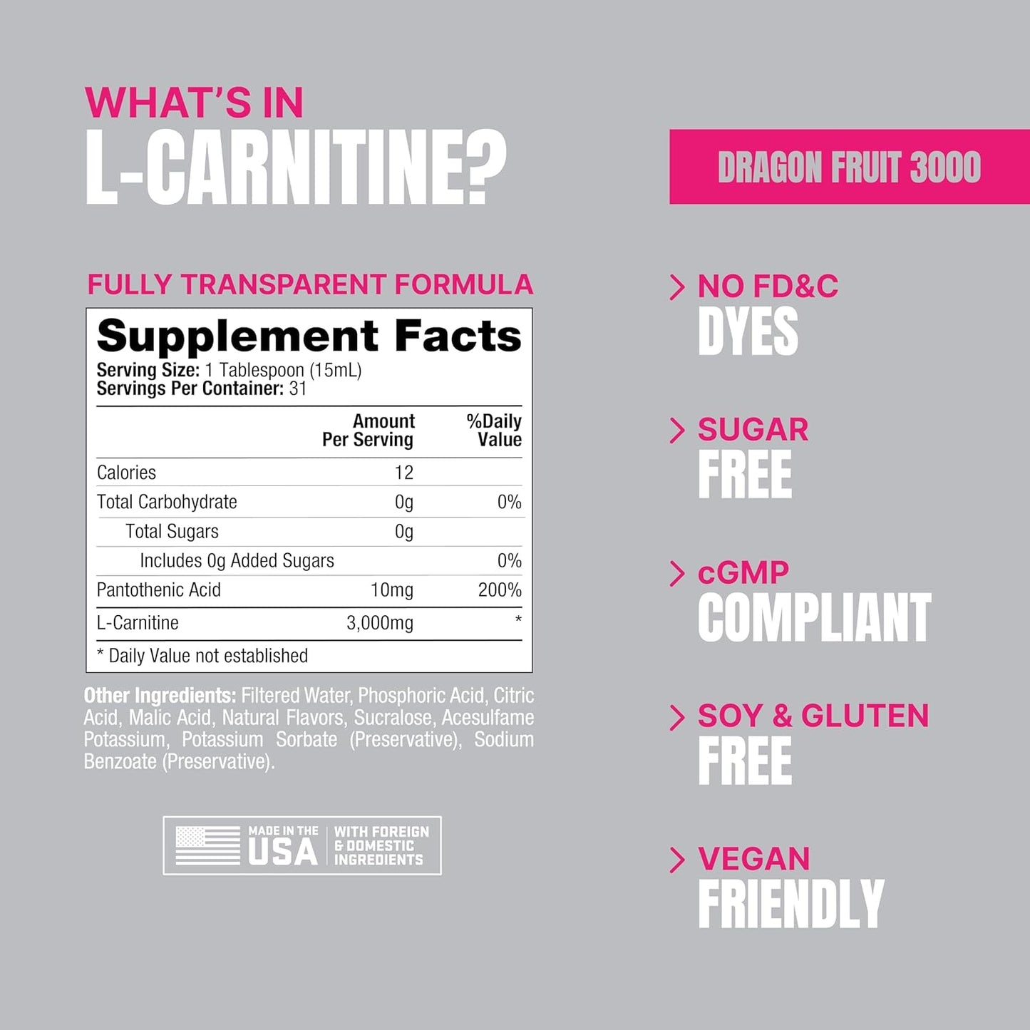 PROSUPPS L-Carnitine Liquid Shots - Stimulant-Free Workout Drink for Men & Women - Muscle Recovery & Performance - Clean Energy with No Sugar or Carbs (31 Servings, 3000 Dragon Fruit)